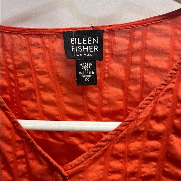Eileen Fisher Orange Textured Button Front Blouse 1X Lightweight Top - Picture 2 of 3